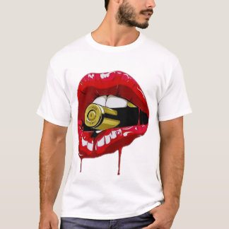 Tee Red Lips Teeth Gold Bullet Yell T-Shirt
