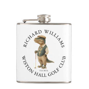 Tee-Rex Dinosaur Custom Golfer Name And Club Hip Flask