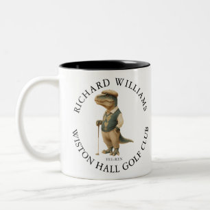 Tee-Rex Dinosaur Custom Golfer Name And Club Two-Tone Coffee Mug