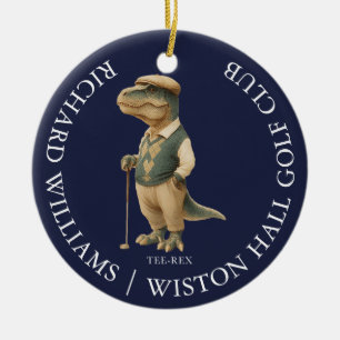 Tee-Rex Dinosaur Golfer Name And Club Navy Blue Ceramic Tree Decoration