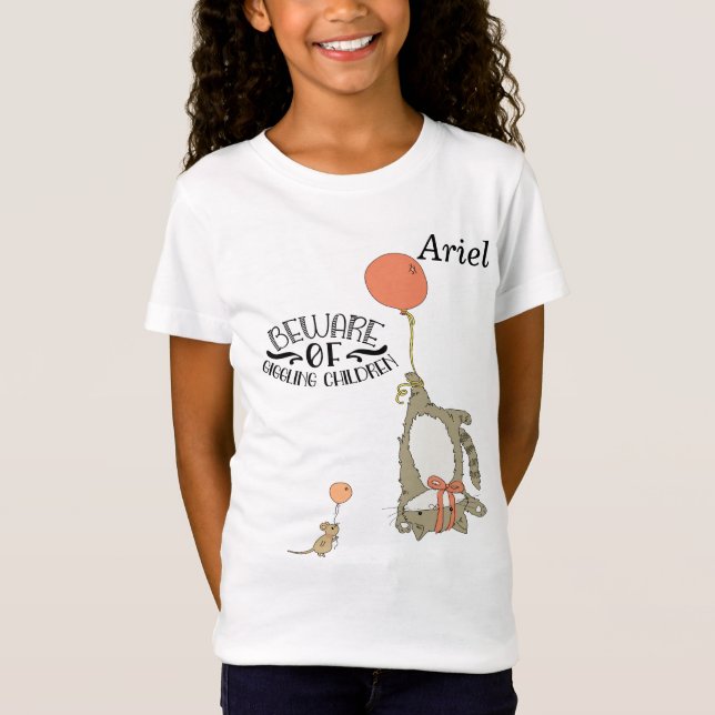 Tee Shirt for Young Girl with a Mouse & Cat (Front)
