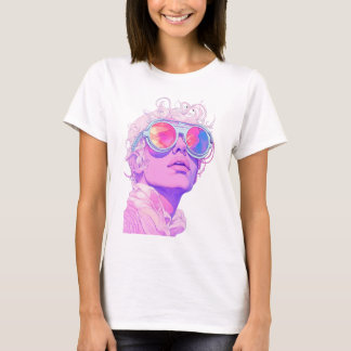 Tee shirt with image of face wearing sunglasses