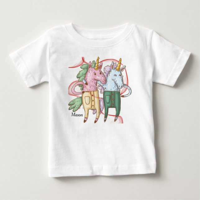 Tee Shirt with Unicorns for Baby Boy (Front)