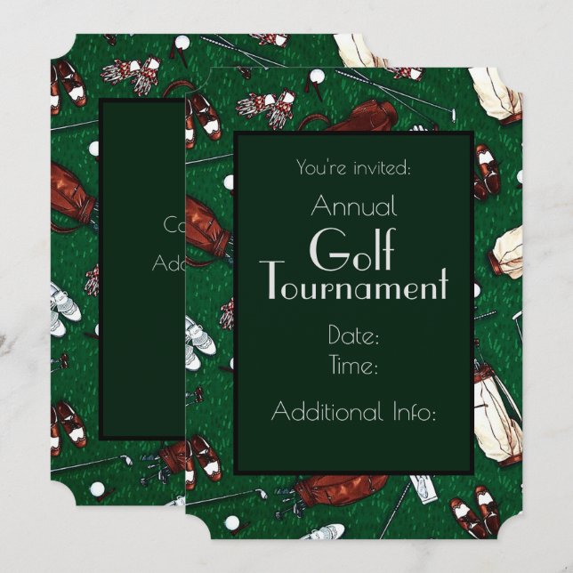 Tee Time Golf Tournament Green Invitation (Front/Back)