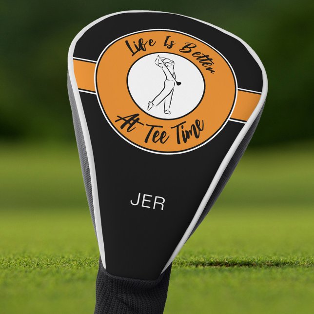 Tee Time Golfer Sports Humour Monogram Black Orang Golf Head Cover (Tee Time Golfer Sports Humor Monogram Black Orange Golf Head Cover)