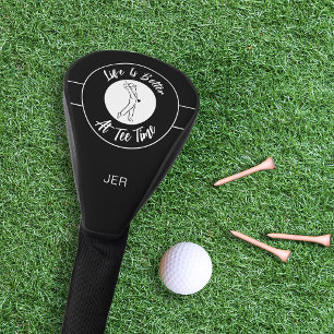 Tee Time Golfer Sports Humour Monogram Black White Golf Head Cover