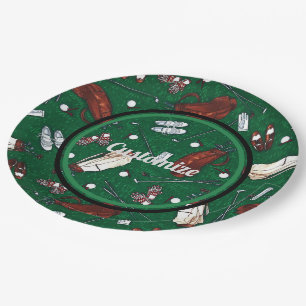 Tee Time Green Golf Pattern Paper Plate