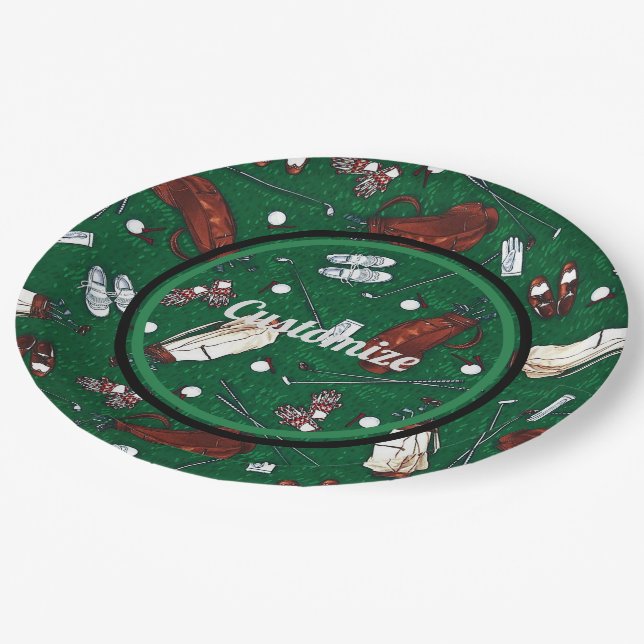Tee Time Green Golf Pattern Paper Plate (Angled)