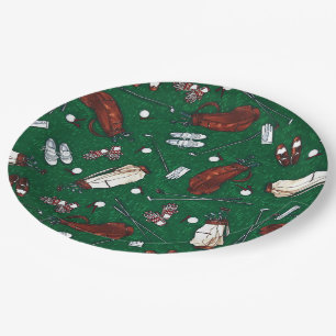 Tee Time Green Golf Pattern Paper Plates