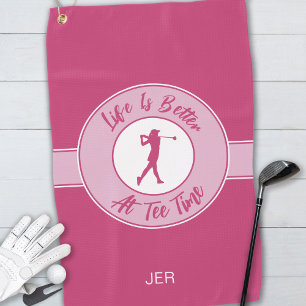 Tee Time Monogram – Pink Humour Design For Her     Golf Towel
