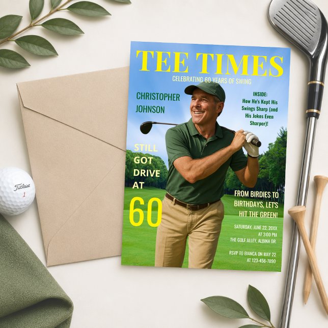 Tee Times 60th Birthday Par-Tee Invitation (Celebrating 60 Years of Swing)