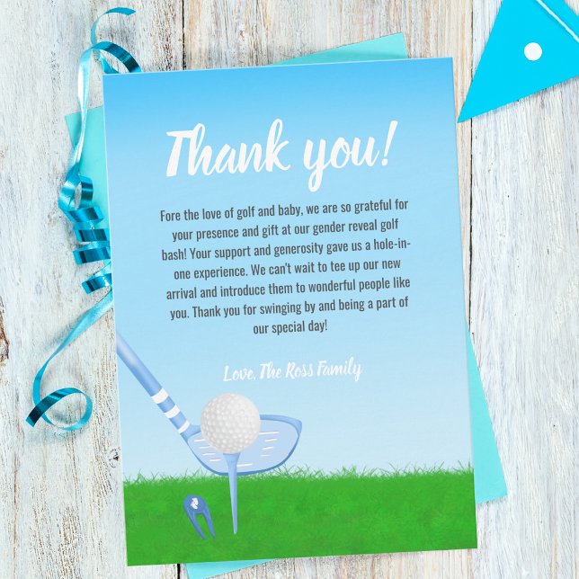 Tee Up Blue Golf Gender Reveal Baby Thank You (Creator Uploaded)