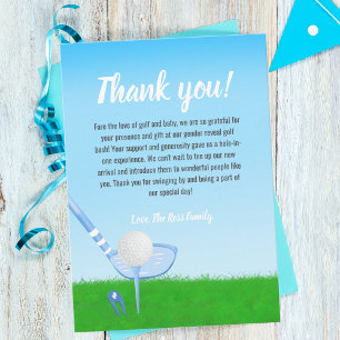 Tee Up Blue Golf Gender Reveal Baby Thank You Card