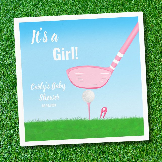 Tee Up Pink Golf Gender Reveal Baby It's A Girl Napkin (Creator Uploaded)