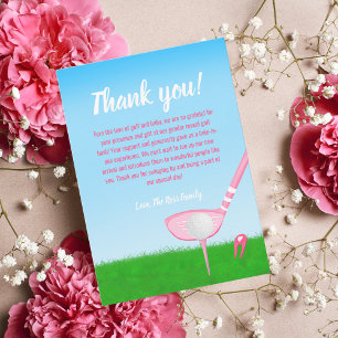 Tee Up Pink Golf Gender Reveal Baby Thank You Card