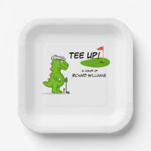 Tee Up Retired Golf Dinosaur Player Comic Paper Plate