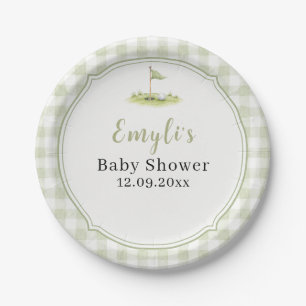 Teeing Up for Baby Sage Green Golf Baby Shower Paper Plate