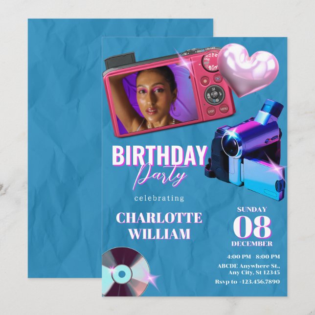 Teen Aesthetic Y2k Camera photo birthday  Invitation (Front/Back)
