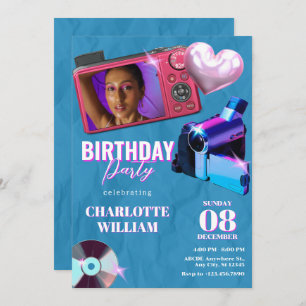 Teen Aesthetic Y2k Camera photo birthday  Invitation
