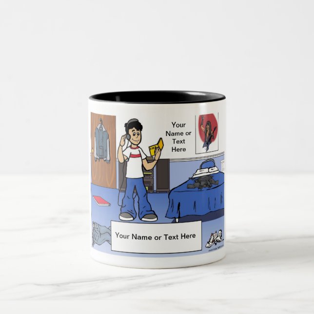 Teen Bedroom - Male Cartoon Two-Tone Coffee Mug (Center)