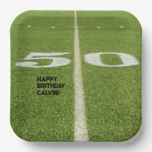 Teen Birthday 50 Yard Line Football Field  Paper Plate