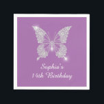 Teen Birthday Diamond Butterfly Name Age, Lavender Napkin<br><div class="desc">Teen girl's birthday with white diamond butterfly design to personalise name and age in white script text on lavender background.</div>
