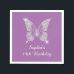 Teen Birthday Diamond Butterfly Name Age, Lavender Napkin<br><div class="desc">Teen girl's birthday with white diamond butterfly design to personalise name and age in white script text on lavender background.</div>