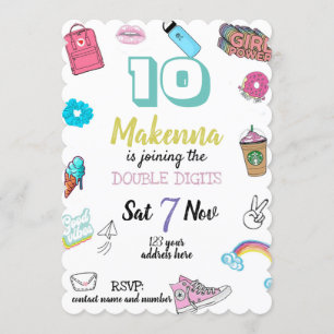 Teen Birthday invitation, Vsco, Double Digits Invitation