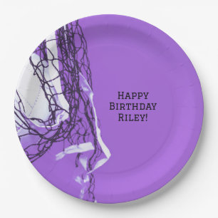 Teen Bold Purple Birthday Party Net & Volleyball  Paper Plate