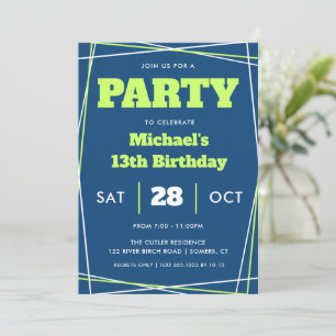 Teen Boy Birthday, 13 or Any Age, Blue Green Invitation