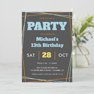 Teen Boy Birthday, 13 or Any Age, Multicolor Invitation
