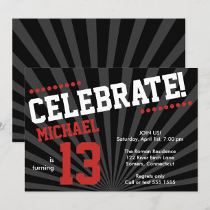 Teen Boy Birthday Invitation-Any Year, Red Invitation