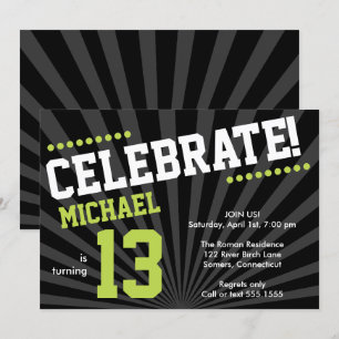 Teen Boy Birthday Invitation, Lime Green and Black Invitation