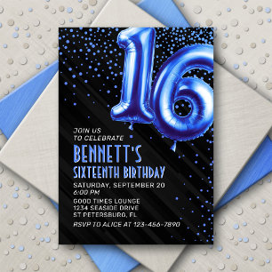Teen Boy Blue 16th Birthday Invitation