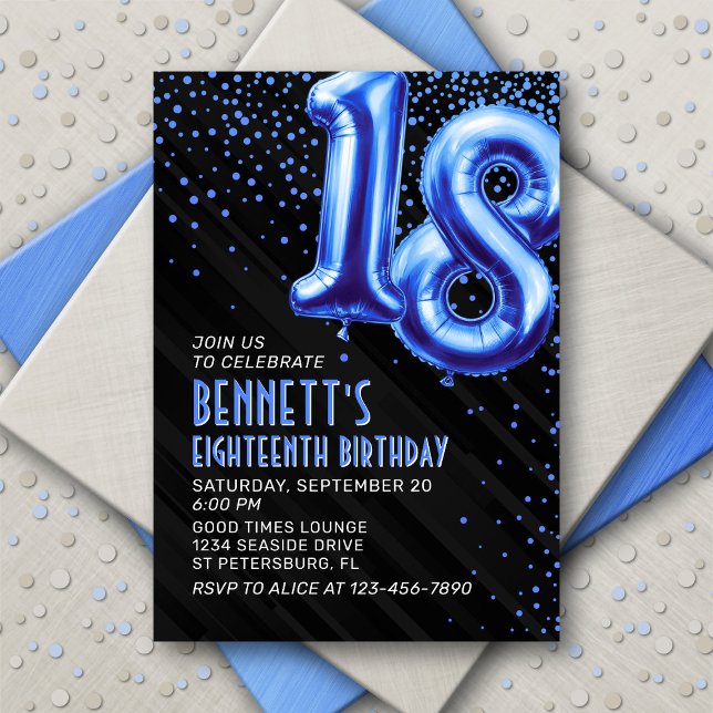 Teen Boy Blue 18th Birthday Invitation (Creator Uploaded)