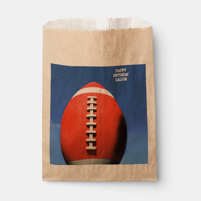 Teen Boy Blue Sky Orange Football Favour Bags (Front)