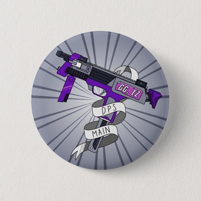 Teen Boy DPS Main Gamer Purple Cartoon Machine Gun 6 Cm Round Badge (Front)