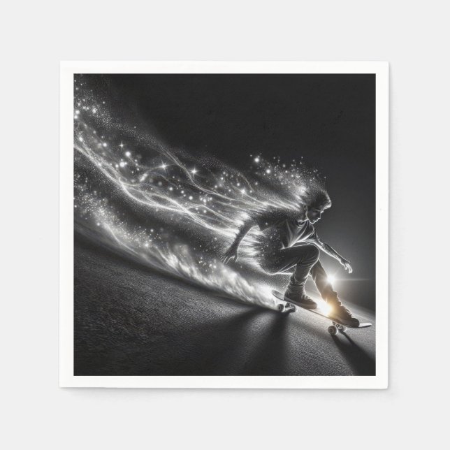 Teen Boy On a Skateboard With Neon Lights Napkin (Front)