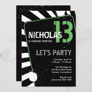 Teen Boy Party Invitation   Green