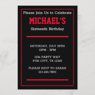 Teen Boy Red and Black Sporty Birthday Invitation