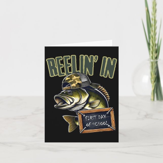 Teen Boys Fishing Reeling In First Day Of School B Card (Front)