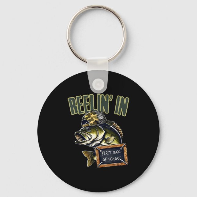 Teen Boys Fishing Reeling In First Day Of School B Key Ring (Front)