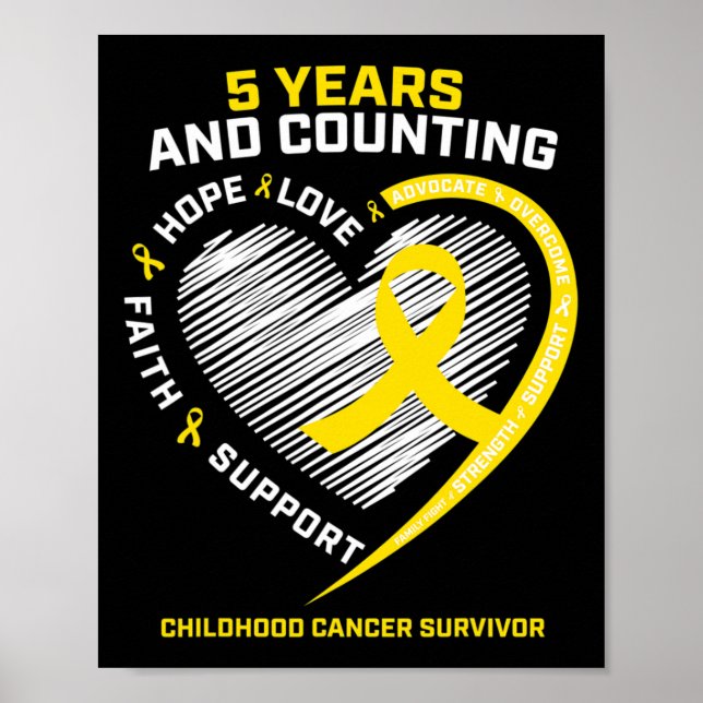 Teen Boys Girls Kids 5 Years Gold Childhood Cancer Poster (Front)