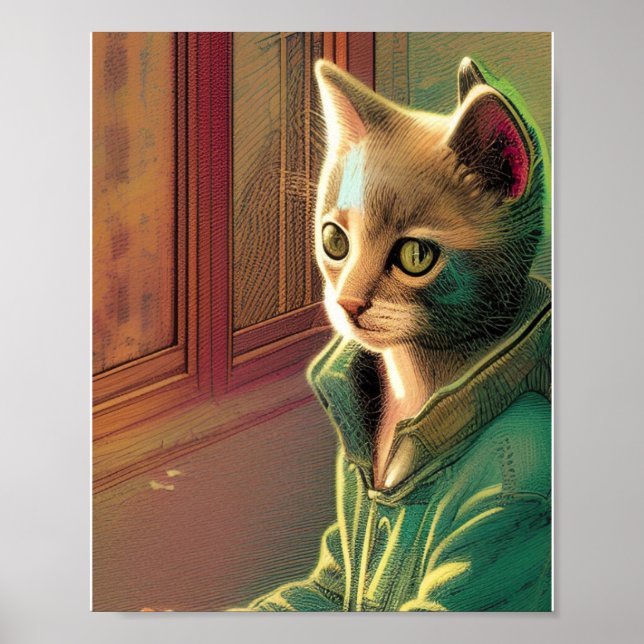 Teen cat green sweater urban alien poster (Front)