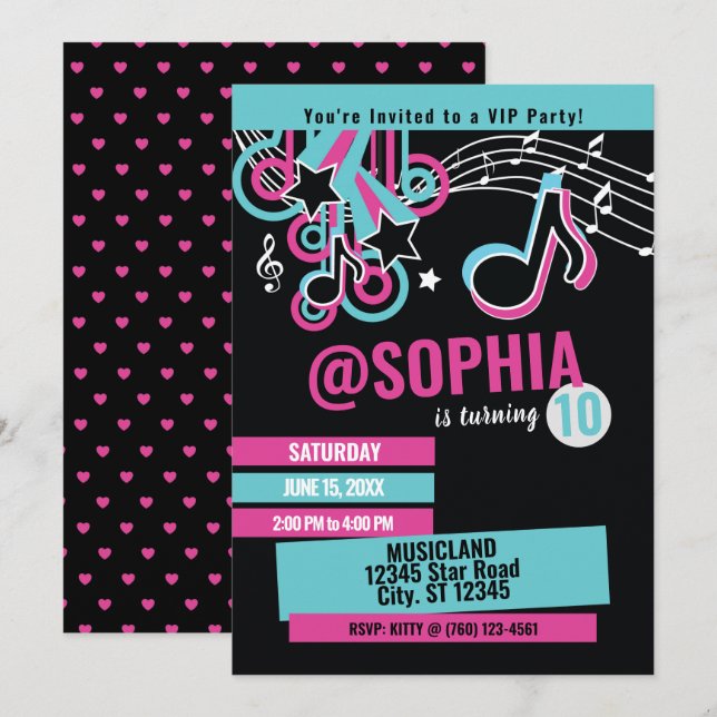 Teen Dance Party Birthday Invitation (Front/Back)