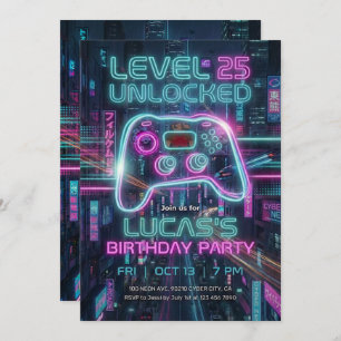 Teen Gamer Birthday Invitation Cyberpunk Game 