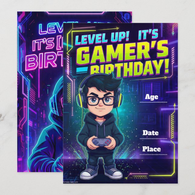 Teen Gamer Birthday Invitation – Video Game Party  (Front/Back)