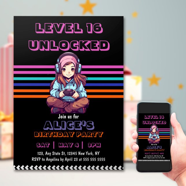 Teen Gaming Gamer Girl Video Game Player Birthday  Invitation (Creator Uploaded)