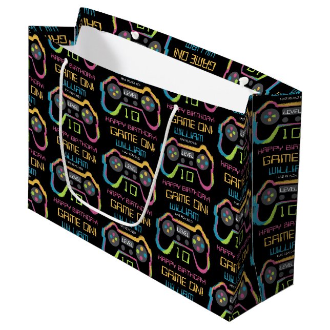 Teen Gaming Gamer Video Game Player Birthday Large Gift Bag (Front Angled)