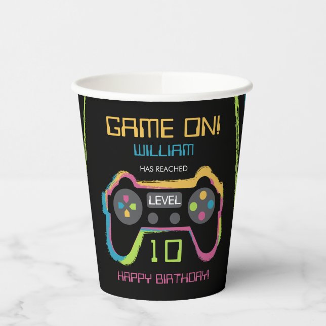 Teen Gaming Gamer Video Game Player Birthday Paper Cups (Left)